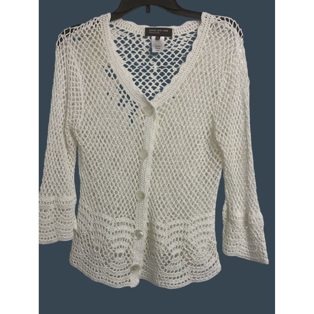 Jones New York XL‎ Cotton Crochet Woven Lightweight Sweater Flared Sleeves